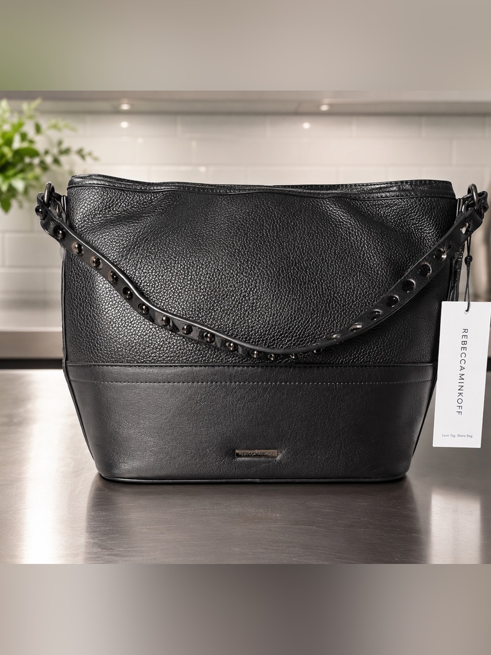 NWT Rebecca Minkoff 100% Genuine Leather Studded Hobo Crossbody, Moto style